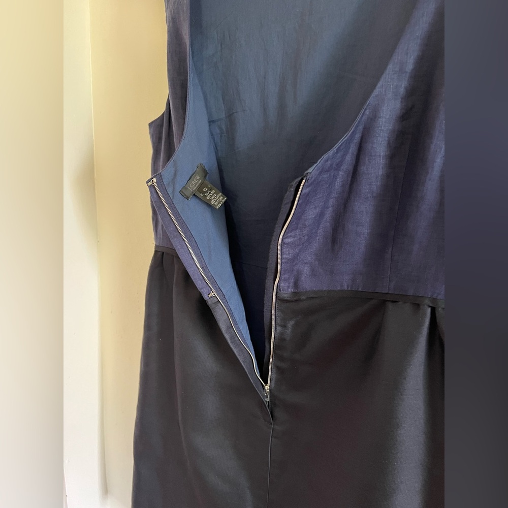J. Crew Collection Navy and Black Dress Sleeveless Silk, Linen, Cotton Size 12 - Picture 5 of 13